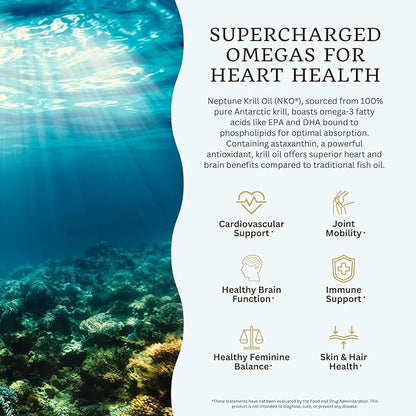 VTC VitaTradingCo. Krill Omega-3 Oil Supplement | 100mg Pure Antarctic Neptune Krill Oil (NKO) | EPA & DHA Astaxanthin | Brain, Heart, Joint & Eye Support | 60 Softgels