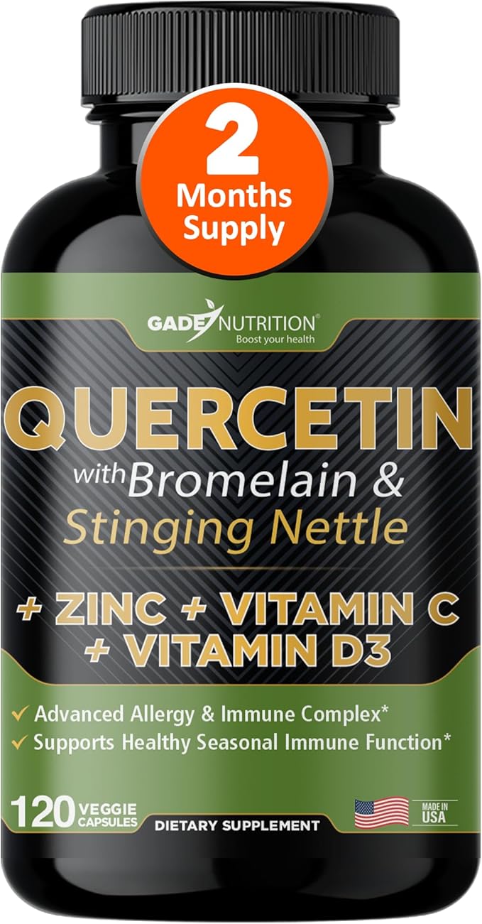 Quercetin with Vitamin C and Zinc - Nettle Quercetin - Quercetin 500mg - Quercetin with Bromelain - Zinc Quercetin + Vitamin D3 - 120 Veggie Caps - (Non-GMO, Gluten-Free, Vegan) - 2 Month Supply