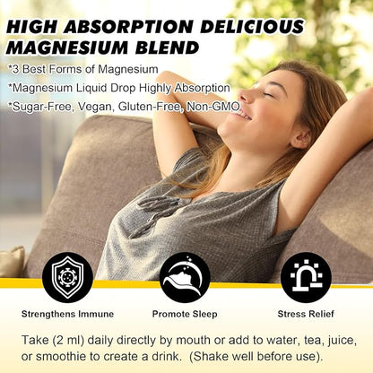 2Pack Magnesium Glycinate Complex, Magnesium Liquid Drops with Magnesium Citrate, Calcium, Potassium, Vitamin D3, Zinc - Magnesium Taurate Supplement
