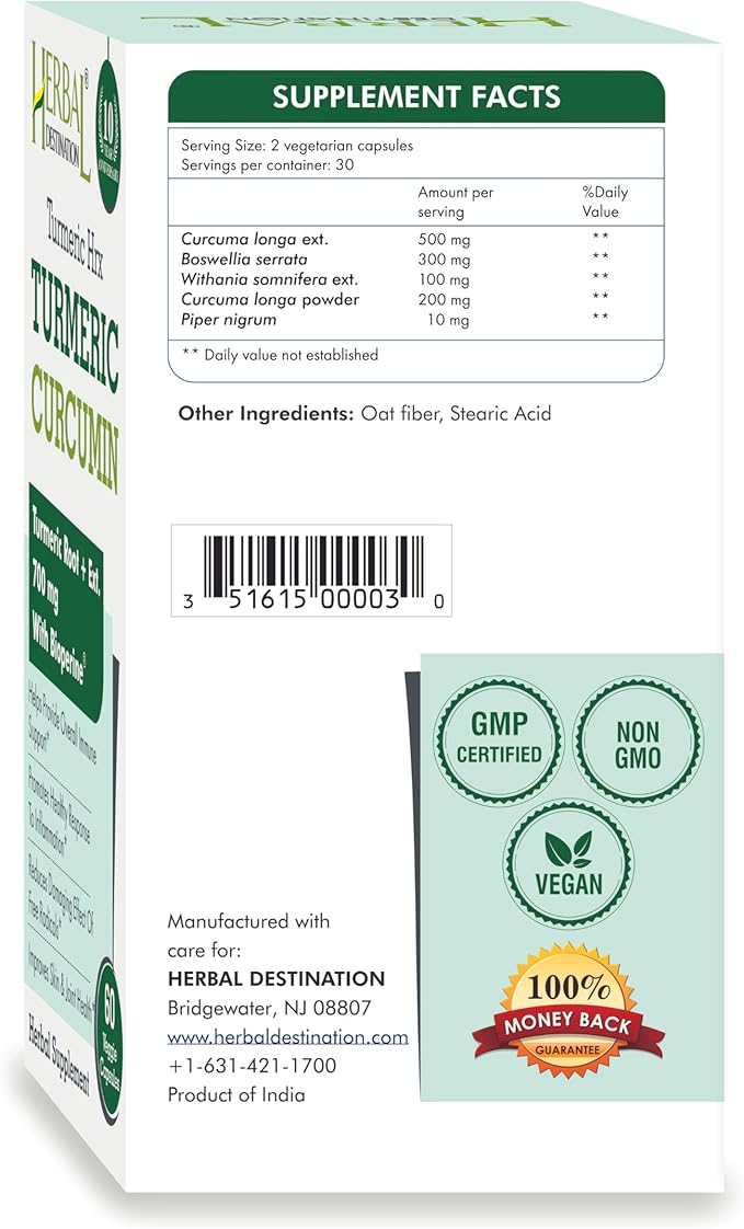 Turmeric Supplement Hrx- Immune Supplement, Metabolism Booster Joint Support Supplement with Turmeric Curcumin, Boswellia, Curcuma & Black Pepper Extract - 60 Capsules
