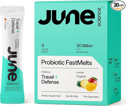 Travel + Defense | Fast Melt Pre + Probiotic for Immune Health While Traveling - Tropical Flavor, 30 Powder Sachets