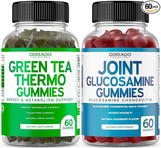 Green Tea Fat Burner Weight Loss (60 Gummies) Appetite Suppressant Weight Loss Supplement for Men & Women and Glucosamine Chondroitin Joint Supplement (60 Count) Joint Supplements for Adults