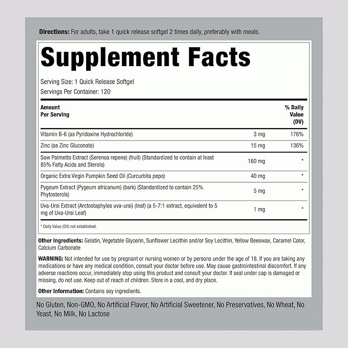 Piping Rock Saw Palmetto Extract for Men and Women | 120 Softgels | Standardized Prostate Supplement | Super Strength Complex Pills | Non-GMO, Gluten Free