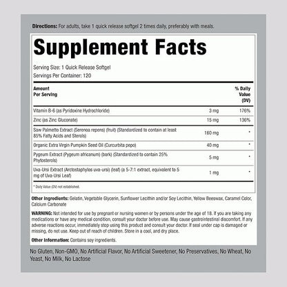 Piping Rock Saw Palmetto Extract for Men and Women | 120 Softgels | Standardized Prostate Supplement | Super Strength Complex Pills | Non-GMO, Gluten Free