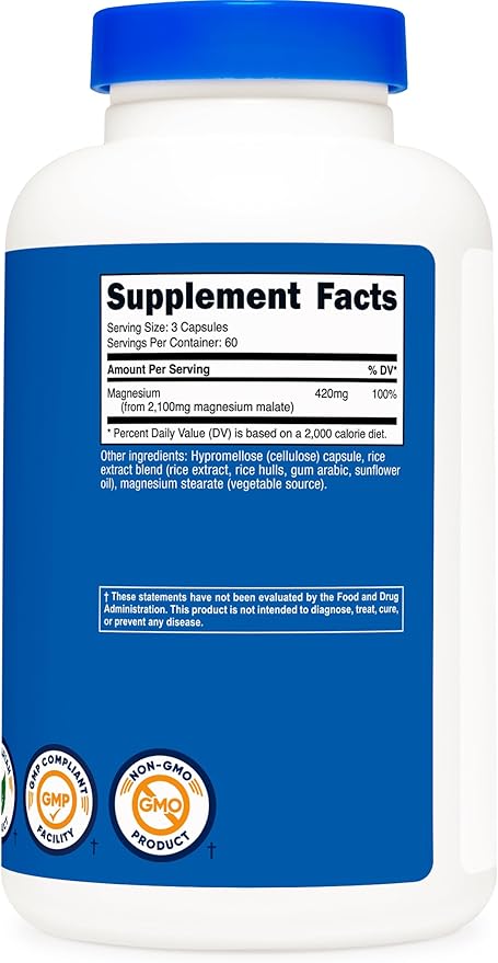 Nutricost Magnesium Malate 2,100mg, 180 Capsules - Vegetarian, Non-GMO, Gluten Free