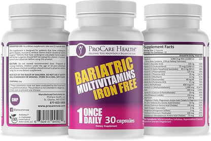 Procare Health Bariatric Multivitamin with Iron Free (30 Fast Dissolving Veggie Capsule) - Bariatric Vitamins for Gastric Sleeve & Gastric Bypass, Bariatric Multivitamin Without Iron (1 Month Supply)*