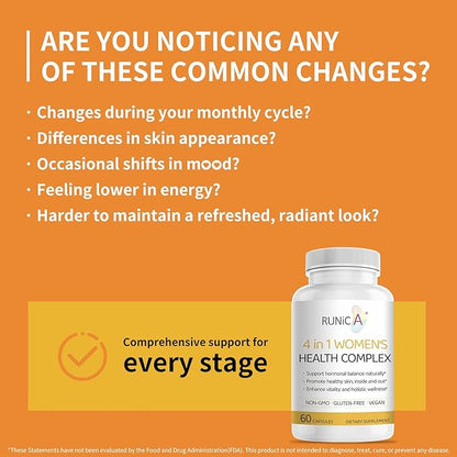 4-in-1 Women's Health Complex | Hormone Balance Vitamins for Women with Soy Isoflavones, Pueraria Mirifica, Evening Primrose, Rosehip | Perimenopause & Menopause Support, 60 Vegan Capsules