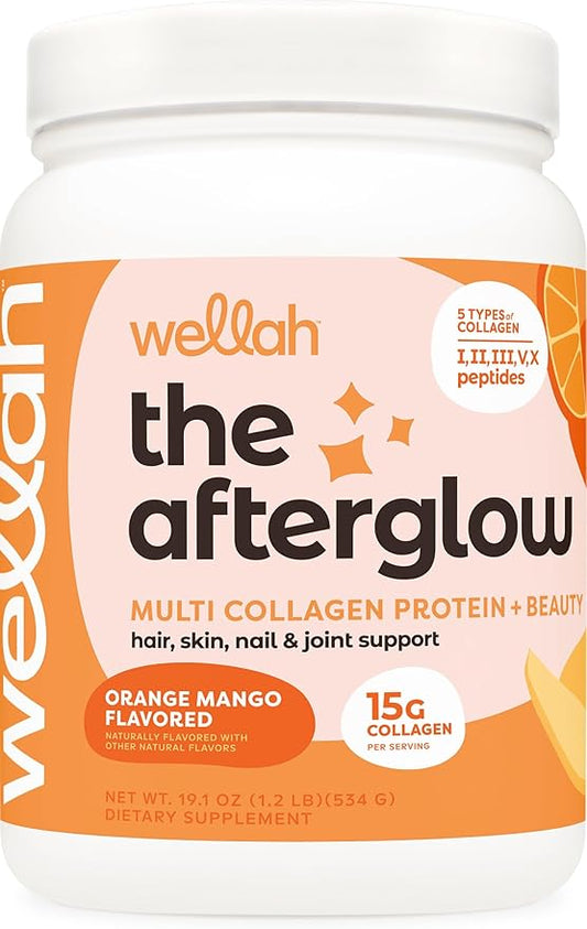 The Afterglow Multi Collagen Protein + Beauty (30 Servings, Orange Mango) - Hair, Skin, Nail & Joint Support - Non-GMO and Gluten Free