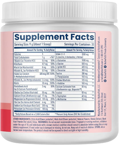 NativePath Native Hydrate, Zero Sugar, Electrolytes Powder with BCAAs, Mixed Berry Hydration, Keto & Paleo Friendly, 30 Servings