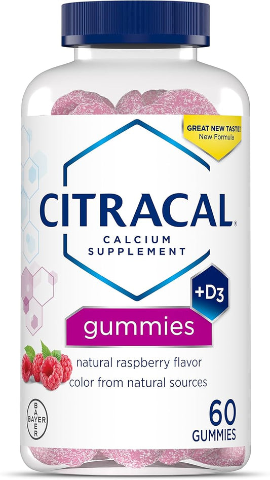 Citracal Calcium Gummies, Calcium Supplement with Vitamin D3, Support Bone Health, for Ages 12+, Natural Raspberry Flavor, 60 Count