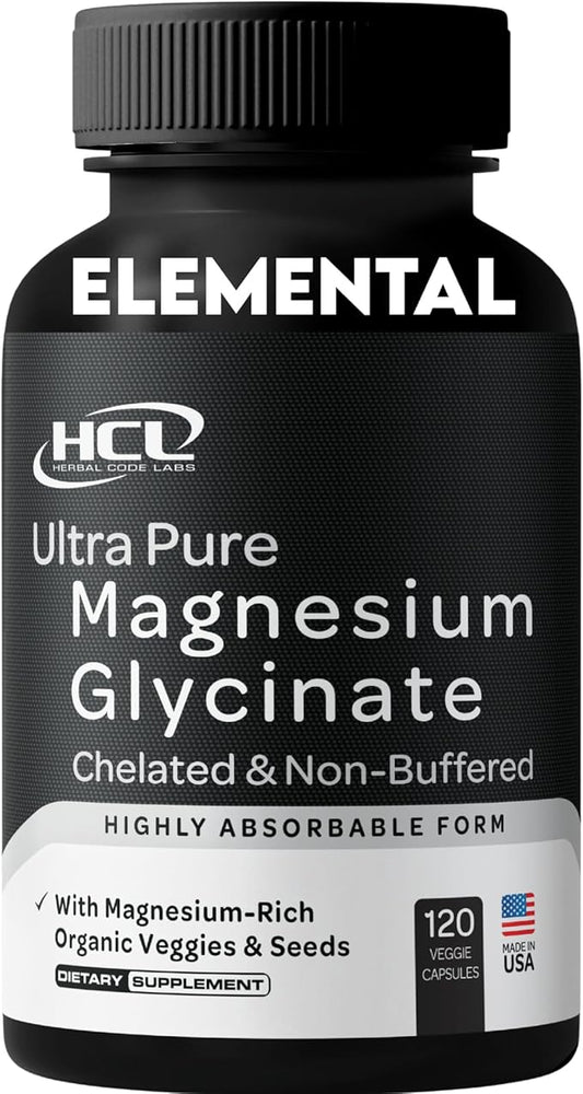 Pure Magnesium Glycinate Capsules - Non-Buffered 350mg Elemental Magnesium Supplement - Chelated High Absorption & Purity Magnesium Complex - Made in USA