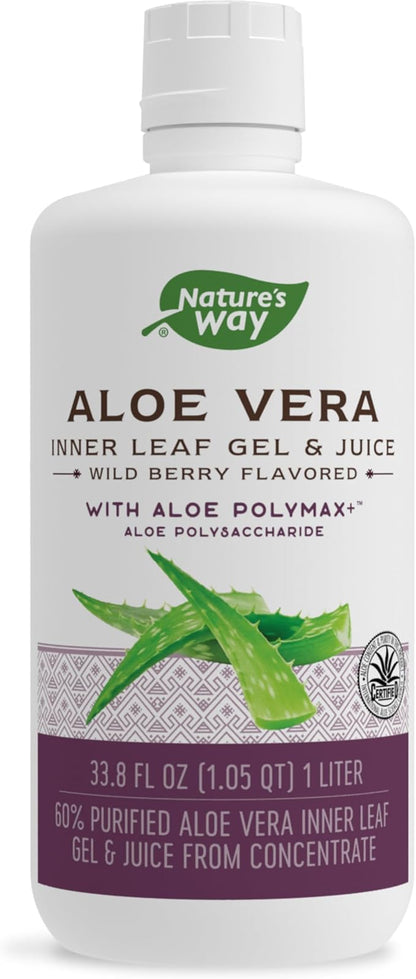 Nature's Way Aloe Vera Inner Leaf Gel & Juice, with Aloe Polymax+, 60% Purified, International Aloe Science Council Certified, Wild Berry Flavored, 33.8 fl oz
