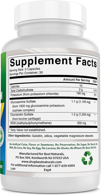 Best Naturals, Glucosamine Chondroitin MSM Supplements, 2600 mg per Serving, 90 Capsules (90 Count (Pack of 3))