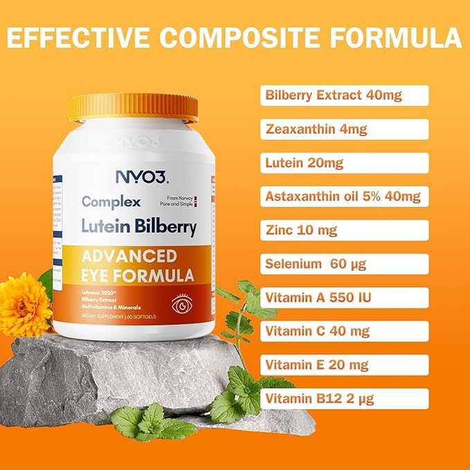 Lutein 20mg and Zeaxanthin Supplements, Lutemax 2020, 60 Softgels Advanced Bilberry & Astaxanthin, Vitamins A, C, E, B12 & Minerals, Eye Health & Vision Protection