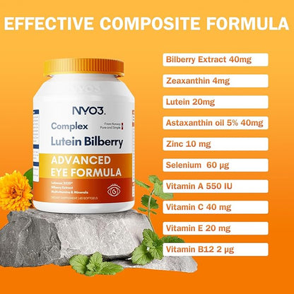 Lutein 20mg and Zeaxanthin Supplements, Lutemax 2020, 60 Softgels Advanced Bilberry & Astaxanthin, Vitamins A, C, E, B12 & Minerals, Eye Health & Vision Protection