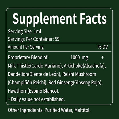 100% Pure Supplement - Natural Herbal Formula with Milk Thistle Artichoke Dandelion. 2oz
