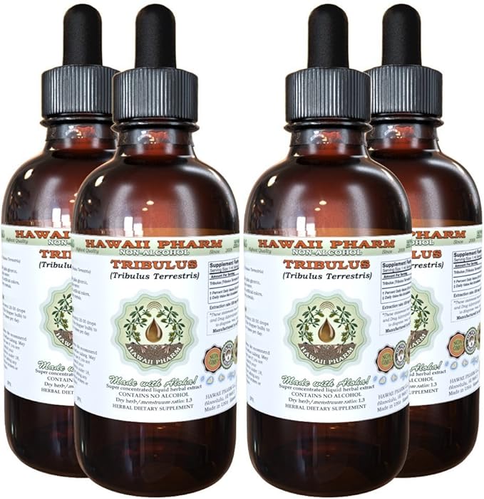 Hawaii Pharm Tribulus Alcohol-Free Liquid Extract, Tribulus (Tribulus Terrestris) Dried Fruit Glycerite Natural Herbal Supplement, USA 4x4 fl.oz