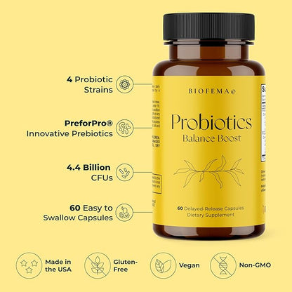 Balance Boost Women Probiotics - Supports Healthy Vaginal Flora, Odor Control, Yeast and ph Balance - Bacillus coagulans Boost - 60 Delayed-Release Capsules-PreforPro® & DE111® - 4.4 BLN CFUs