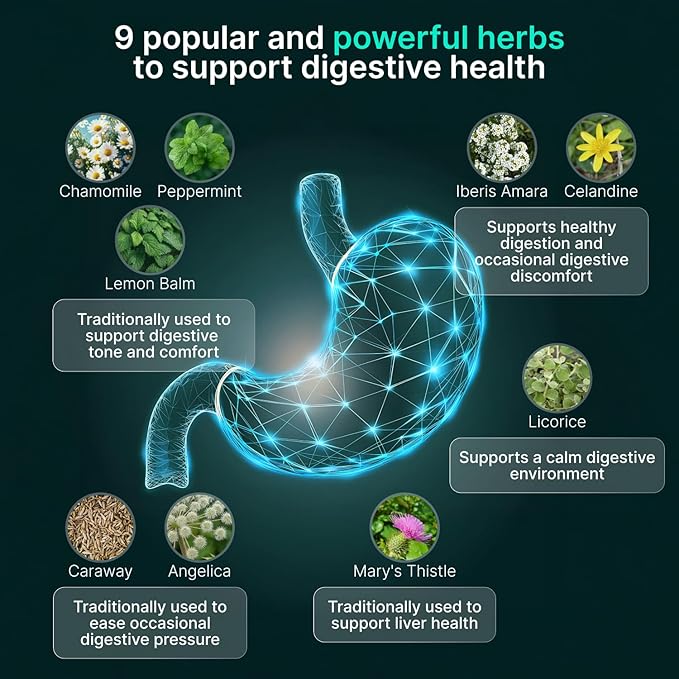 IBShield Tincture 100ml | 6+3=9 Herbs | Iberis Amara, Peppermint, Chamomile, Lemon Balm, Caraway, Licorice, Angelica, Celandine & Mary's Thistle | Original Herbal Formula Supports Digestive Wellness