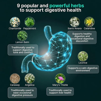 IBShield Tincture 100ml | 6+3=9 Herbs | Iberis Amara, Peppermint, Chamomile, Lemon Balm, Caraway, Licorice, Angelica, Celandine & Mary's Thistle | Original Herbal Formula Supports Digestive Wellness