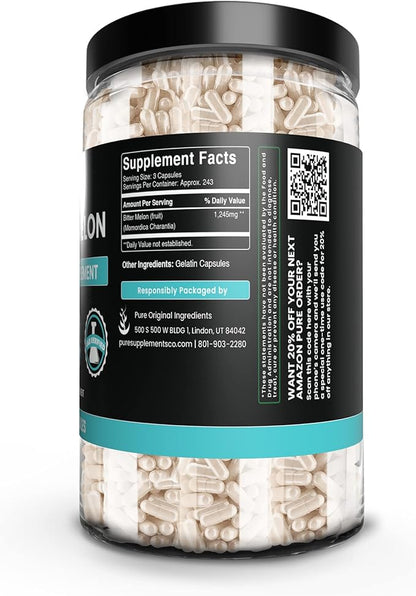 Pure Original Ingredients Berberine, Bitter Melon, and Ceylon Cinnamon Capsules Bundle (730 Capsules) No Magnesium or Rice Fillers