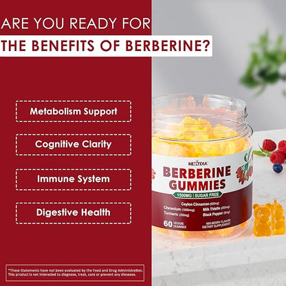 2Pack Berberine Supplement Gummies 1500mg + 2Pack Magnesium Malate with CoQ10-100mg Gummies