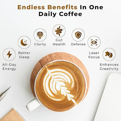 Organic Mushroom Coffee Certified Mold & Mycotoxin Free GrassFed Collagen Types I & III 8 Fruiting Body Mushrooms Tested for BetaGlucans Focus Energy Digestion & Immunity 15 Servings