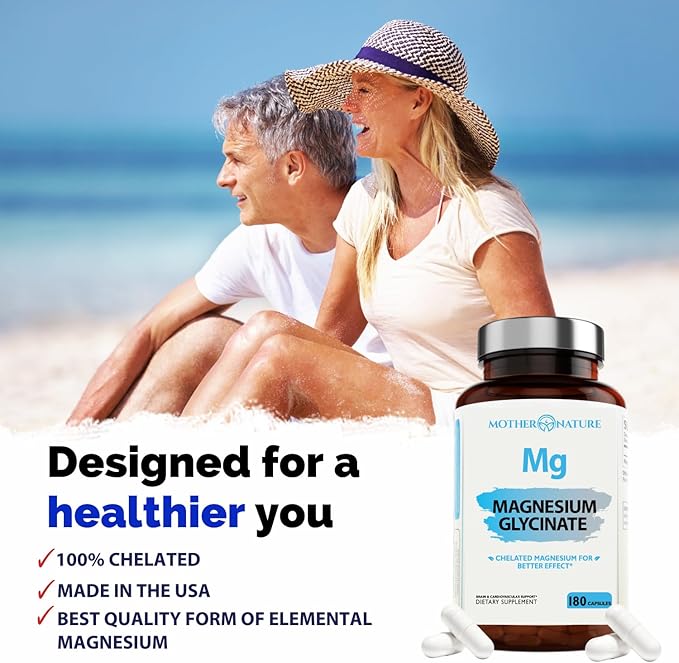 High Absorption Chelated Magnesium Glycinate, Supports Bone and Immune Health Daily Supplement, Chelated for Easier Digestion, 2 Month Supply, 180 Capsules