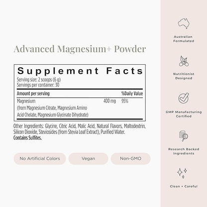 JSHealth Vitamins Advanced Magnesium+ Powder with Magnesium Glycinate & Citrate - Magnesium Supplement with 3 Forms of Bioavailable Magnesium, 400 mg/Serving