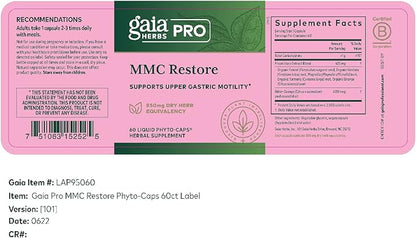 Gaia Herbs Pro MMC Restore - Digestive Health Supplement for Upper Gastric Motility - Contains Fennel Seed, Turmeric Root, Gentian Root & Magnolia Bark - 60 Liquid Phyto-Caps (60 Servings)