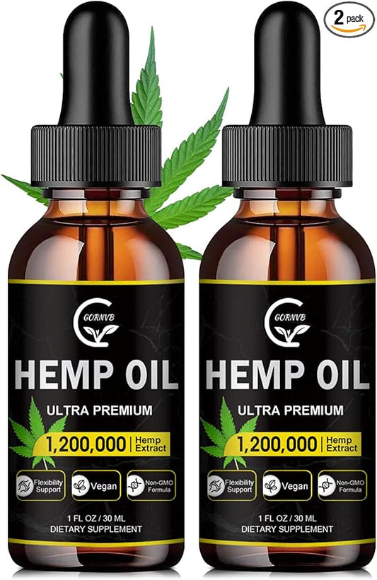 (2-Pack) High Potency Hemp Oil - Maximum Strength, Immune System Support, Focus Calm, Relaxation, Mood, Pure Extract, Organic, Vegan, Non-GMO