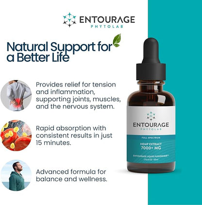 Entourage Hemp Extract – 7000 mg | Ultra-Potent, Water Soluble, CO2 Extracted, Nanotechnology | Promotes Wellness and Balance