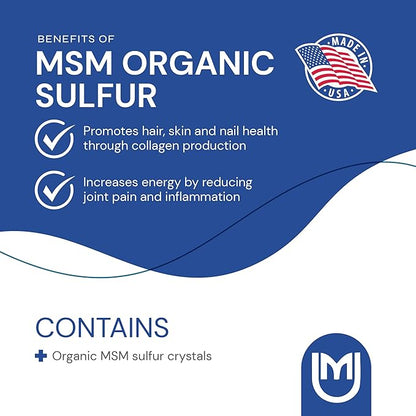 Mericon Industries MSM Organic Sulfur Powder | MSM Supplement for Inflammation, Hair Growth, Healthy Skin, & Increased Energy | Non-GMO, Vegan, Gluten Free, Soy Free (8oz)