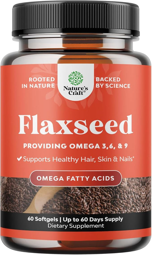 Flaxseed Oil 1000mg Softgels - High Potency Flax Seed Oil Softgels for Heart Health Digestion and Brain Support - Cold Pressed Organic Flaxseed Providing Plant Based Omega 3 6 9
