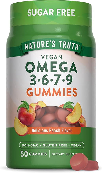 Nature's Truth Vegan Omega 3679 Gummies | 50 Count | Peach Flavor | Non-GMO & Gluten Free Supplement