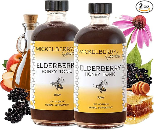 Mickelberry Gardens Elderberry Honey Tonic, Sambucus Syrup, Black Elderberry - Immune Support for Adults and Kids, 8 Ounces (Pack of 2)