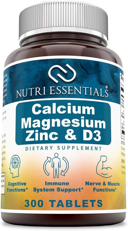 Calcium Magnesium Zinc + Vitamin D3 Tablets- Promotes Strong Bones & Teeth, Support Nerve & Muscle Function* (300 Count)