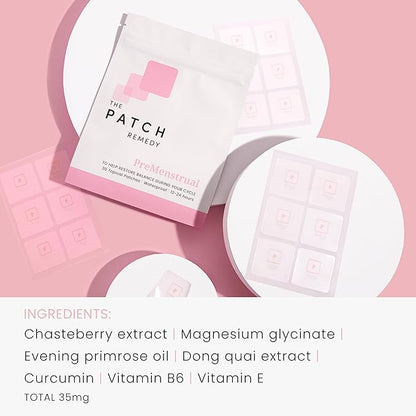 PreMenstrual Patch for Women - 30 Topical PMS Period Cycle Menstrual Patches, Vitex Chasteberry, Magnesium, Evening Primrose Oil, Dong Quai Extract, Curcumin, Vitamin B6 & E