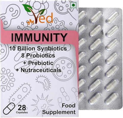 Ved Immunity Complex Probiotics and Prebiotics Complex - 10 Billion CFU - 20 Live Bacterial Cultures - 28 Probiotic Complex- Lactobacillus Plantarum, Casei.
