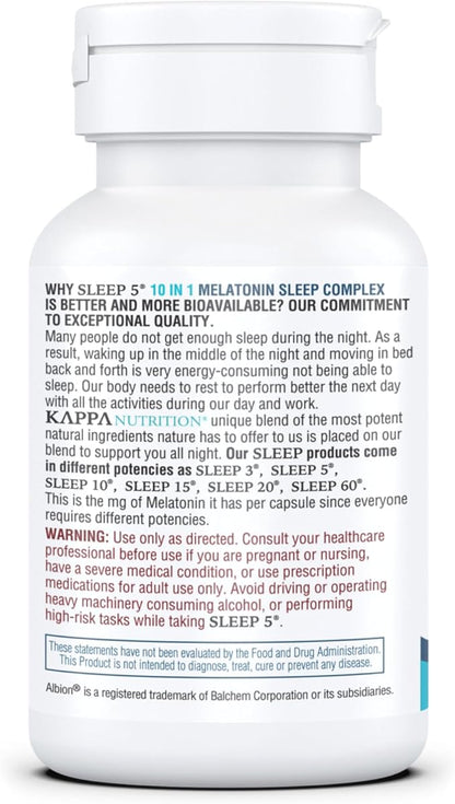 KAPPA NUTRITION Sleep 5, Sleep Aid, 5mg of Melatonin, 60-Day Supply, Non-Habit Forming Vegan Capsules Natural Ingredients for Easier Bedtime, Herbal Supplement, Valerian Root, Chamomile Non-GMO