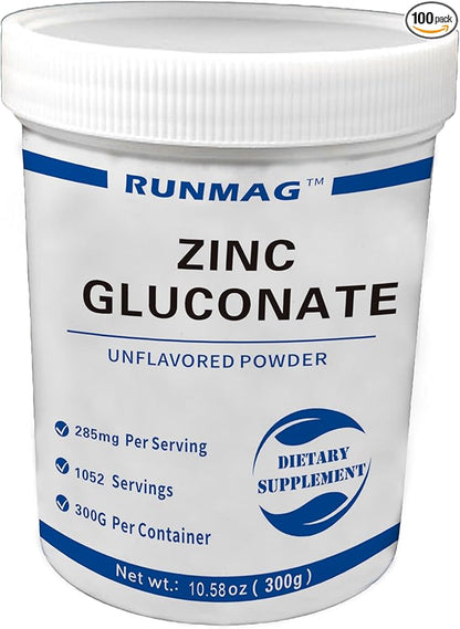 Pure Zinc gluconate Food Grade Powder, 300g per Bottle