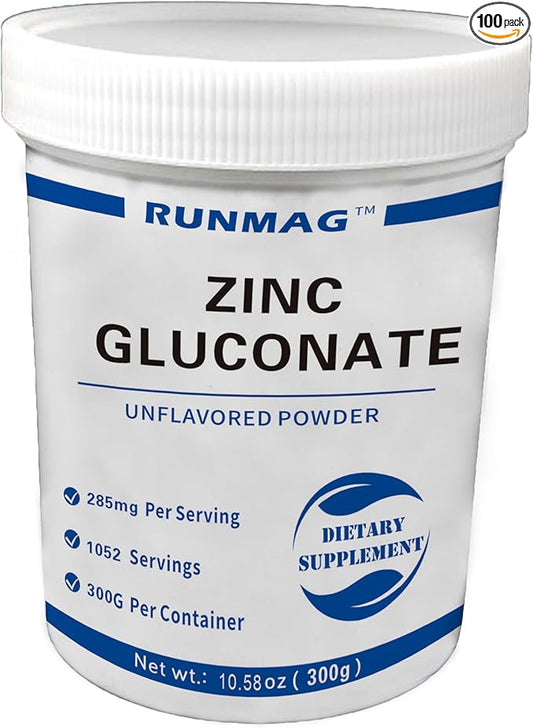 Pure Zinc gluconate Food Grade Powder, 300g per Bottle