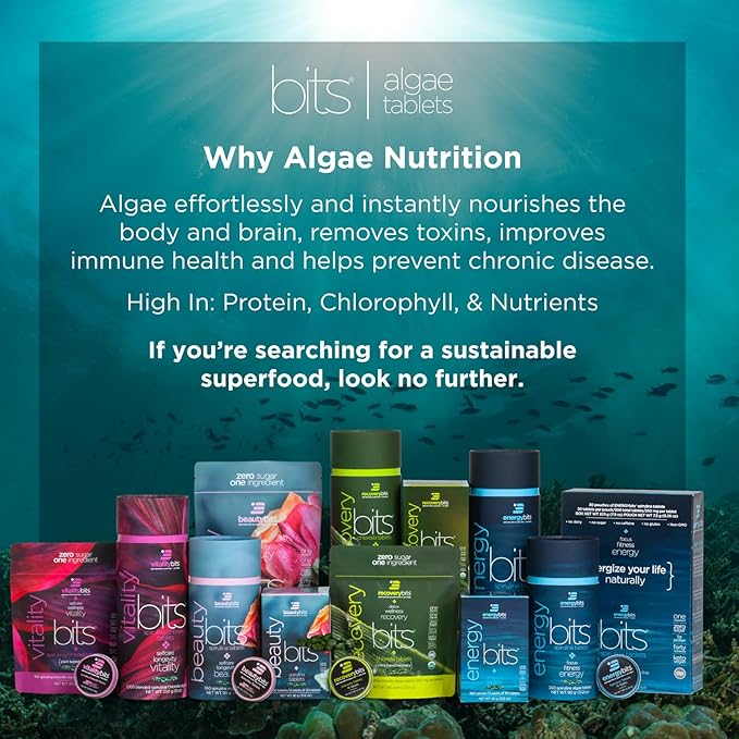 ENERGYbits/RECOVERYbits - Organic Spirulina & Chlorella Tablets - Single Serving Sample Packs - Algae Superfood - High Protein, Chlorophyll - Self Care - Vegan, Keto, Gluten Free - 4 Bags, 30/Bag