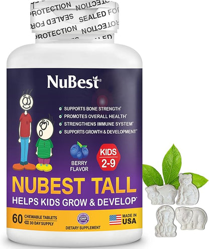 NuBest Tall Kids for Age 2 to 9 - Grow Taller, Height Growth, Immunity and Bone Strength - Kids Vitamins, Toddlers Vitamins - 60 Chewable Berry Tablets | 3 Pack