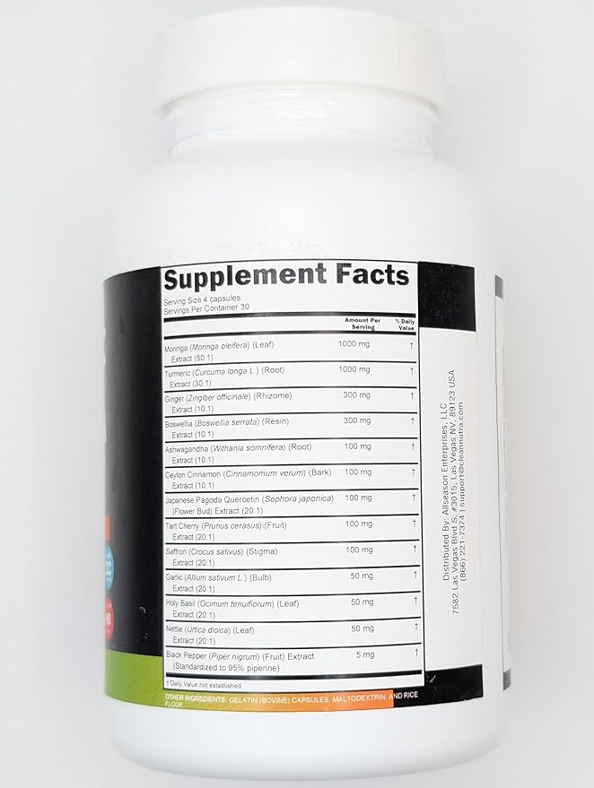 Turmeric Moringa Supplement | Ginger Boswellia Saffron - Supplement for Women and Men with Ceylon Cinnamon, Tart Cherry, Quercetin Garlic Nettle Holy Basil - 3Pack