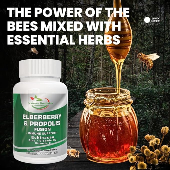 Propolis Extract Organic Elderberry with Echinacea, Vitamin D3, Vitamin C and Zinc. Elderberry Immune Support Supplement with Bee Propolis. Daily Immune Booster. Propolis and Elderberry Fusion