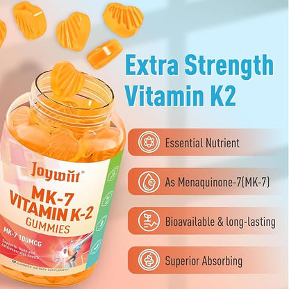 Vitamin K2 MK-7 Gummies 100mcg, Extra Strength K2 Vitamin Supplement for Bone & He-Art Support, Chewable Natural Orange Flavor, Non GMO, Vegan, 120 Gummies