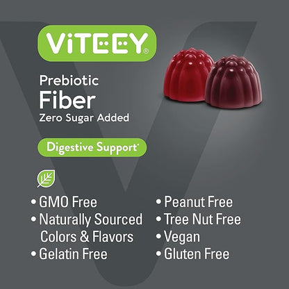 Prebiotic Fiber Gummies for Adults, 4g - Zero Sugar Added - Fiber Supplement Gummies for Digestive Health Regularity & Natural Weight Support - Vegan, Gelatin Free - Chewable Fruit Flavored Gummy