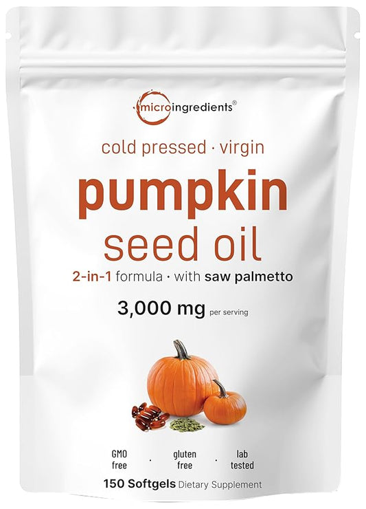 Micro Ingredients Pumpkin Seed Oil with Saw Palmetto, 3,000mg Per Serving, 150 Softgels | Cold Pressed, Pure Virgin Oil, Herbal Supplement | Supports Urinary, Bladder & Prostate Health | Non-GMO