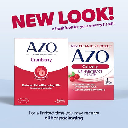 AZO Cranberry Urinary Tract Health Supplement, 1 Serving = 1 Glass of Cranberry Juice, Sugar Free Cranberry Pills, 50 Count